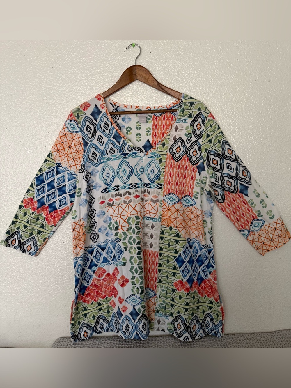 Chico's Multicolor V-Neck Tunic womens size 2